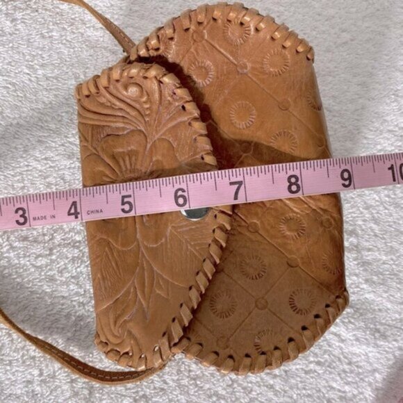Vintage Handmade Tan Brown Tooled Leather Crossbody Bag Shoulder Bag Purse - Picture 11 of 16